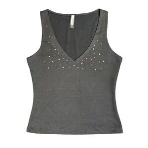 Y2K Forever 21 Black Rhinestone V Neckline Top Size Medium